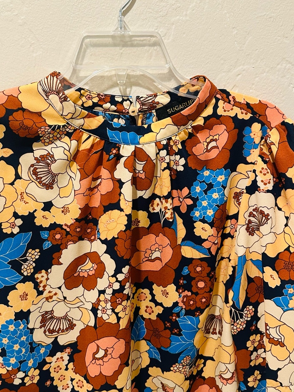 EUC Sugarlips Fall Floral Print Long Bell Sleeve Top Size Large - Picture 5 of 8